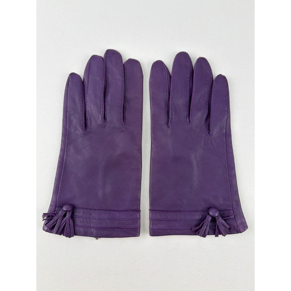 Purple Leather Gloves Women's L Tassel Lined